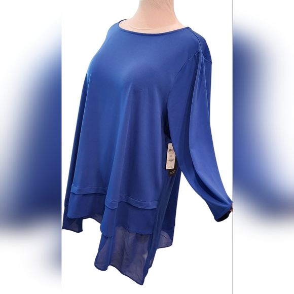 Alfani Classic Cobalt Democracy Blue Liquid Knit Blouse Tunic Top Women's 3X NWT - Picture 1 of 16